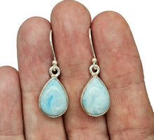 Load image into Gallery viewer, Teardrop Larimar Earrings, Blue &amp; White Stone, Dolphin Stone, Stone of Atlantis, Sterling Silver, Spiritual Stone, Deep Powers, Volcanic Gem