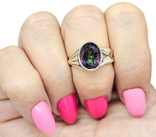 Load image into Gallery viewer, Mystic Topaz Ring, Size 8, Sterling Silver, Oval Shaped, Purple Green Gemstone, Fire Topaz, Rainbow Topaz, Alaskan Ice - GemzAustralia 