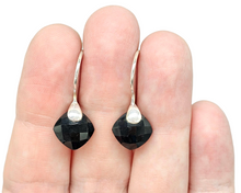 Load image into Gallery viewer, Black Onyx Earrings, Diamond Checkerboard faceted, Sterling Silver, Protection Stone, lucky Gemstone - GemzAustralia 