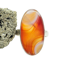 Load image into Gallery viewer, Oval Botswana Agate Ring, Size 7 3/4, Sterling Silver, The Stone of Change, Orange &amp; White banded Gemstone,  Harmony Stone - GemzAustralia 
