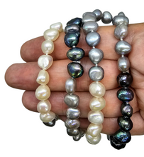Load image into Gallery viewer, Freshwater Nugget Pearl Necklace, 30 inches, Tri Colour Pearl Strand, White, Grey and Black Baroque Pearls, High Lustre - GemzAustralia 