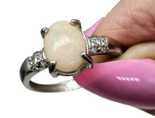 Load image into Gallery viewer, Solid Ethiopian Opal &amp; White Sapphire Ring, Size P, Adjustable, Sterling Silver, October Birthstone, Aura Stone, Psychic Stone - GemzAustralia 