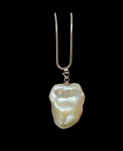 Load image into Gallery viewer, Baroque Pearl Pendant, Freshwater Pearl, Sterling Silver, June Birthstone, Natural Pearl, White flameball fireball Pearl - GemzAustralia 
