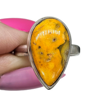 Load image into Gallery viewer, Bumblebee ring, Size P 1/2, Sterling Silver, Pear Shape, Eclipse Jasper, Fumarole Jasper, Bright Yellow, Orange &amp; Black Gemstone - GemzAustralia 