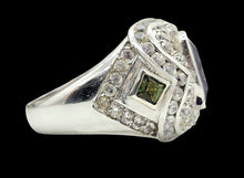 Load image into Gallery viewer, Amethyst, Green Tourmaline &amp; White Zircon Ring, Size 8.25, Sterling Silver, Genuine Gemstones, Vintage Style