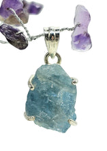 Load image into Gallery viewer, Raw Aquamarine Pendant, March Birthstone, Sterling Silver, Courage Gem, Communication with the Divine, Natural Rough Stone - GemzAustralia 
