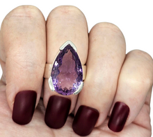 Load image into Gallery viewer, Pear Faceted Amethyst Ring, 16 carats, size 6.5, Sterling Silver, Protection Amulet, February Birthstone - GemzAustralia 