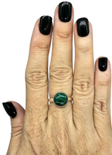 Load image into Gallery viewer, Round Malachite Ring, Size P 1/2, Sterling Silver, Rich Green Gemstone, Bezel Set, Visionary Stone, Warns of Danger - GemzAustralia 
