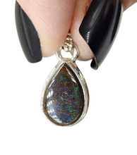 Load image into Gallery viewer, Multi Coloured Ammolite Pendant, Sterling Silver, Pear Shaped, Fossilized Ammonite, Opal like Gemstone, Power Gemstone - GemzAustralia 