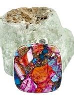 Load image into Gallery viewer, Cushion Cut Oyster Turquoise &amp; Pink Opal Pendant, Sterling Silver, Copper Turquoise, Love Stone, Heart Chakra - GemzAustralia 