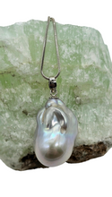Load image into Gallery viewer, Silver Baroque Pearl Pendant, Freshwater Pearl, Sterling Silver, June Birthstone, Natural Pearl, Flameball fireball Pearl - GemzAustralia 