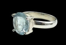 Load image into Gallery viewer, Oval Faceted Aquamarine Ring, Size 7, Sterling Silver, 19th Anniversary, March Birthstone, Solitaire Ring, Courage &amp; Communication Stone