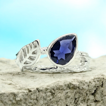Load image into Gallery viewer, Art Nouveau Iolite Ring, Size 8, Sterling Silver, Water Sapphire, Blue Violet Gemstone, Connects to Angels, Viking's Compass - GemzAustralia 