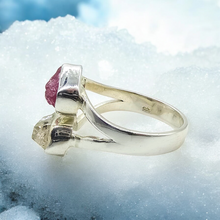 Load image into Gallery viewer, Raw Ruby &amp; Herkimer Diamond Ring, Size P 1/2, Sterling Silver, July and April Birthstones, Energy Stone - GemzAustralia 
