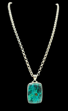 Load image into Gallery viewer, Chrysocolla Pendant, Rectangle Shaped, Sterling Silver, Turquoise Green Blue Gem, Communication Stone, Serenity Stone - GemzAustralia 