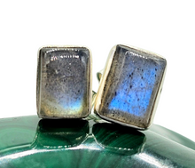 Load image into Gallery viewer, Labradorite Studs, Rectangle Shaped, Sterling Silver, Blue Labradorite, Mystical Magical Stone, Companion through Change - GemzAustralia 