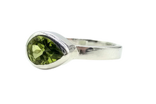 Load image into Gallery viewer, Peridot Ring, Size 8, Sterling Silver, August Birthstone, Side set Pear, Solitaire Ring, Destiny Stone, 16th Anniversary Gemstone - GemzAustralia 