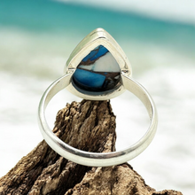 Load image into Gallery viewer, Ice Blue Dahlia Turquoise Ring, Size 10.75, Sterling Silver, Pear Shape, Copper Turquoise, Protection, Love Stone - GemzAustralia 
