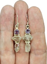 Load image into Gallery viewer, Herkimer Diamond &amp; Amethyst Earrings, Sterling Silver, Ascension Gem, Astral Travel, February and April Birthstones - GemzAustralia 