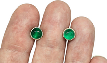 Load image into Gallery viewer, Green Chalcedony Studs, Round Cabochon stud Earrings, Sterling Silver, Chrysoprase Stud Earrings, Positive outlook Gem - GemzAustralia 