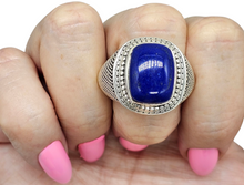 Load image into Gallery viewer, Men's Lapis Lazuli Ring, Size 13, Sterling Silver, Bold Oversized Rectangle Shape, Protection Gemstone - GemzAustralia 