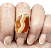 Load image into Gallery viewer, Botswana Agate Ring, Size 7.5, Sterling Silver, The Stone of Change, Orange &amp; White banded Gemstone, Harmony Stone - GemzAustralia 