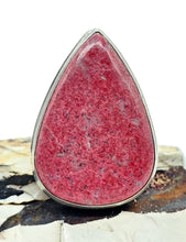 Load image into Gallery viewer, Massive Statement Thulite Ring, Size 7, Sterling Silver, Vibrant Pink Gemstone, Pink Zoisite, Rosaline Crystal, Stone of Love