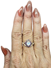 Load image into Gallery viewer, Rainbow Moonstone &amp; Amethyst Claddagh Ring, Size 7, Sterling Silver, Natural Gemstones, Symbol of Love, Friendship and Loyalty