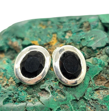Load image into Gallery viewer, Black Onyx Studs, Oval Faceted, Sterling Silver, Protection Stone, Lucky Gem, Strength Giving Gem, Support Stone, Black Gemstone - GemzAustralia 