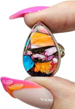 Load image into Gallery viewer, Pink Opal Oyster Turquoise Ring, Size 6.75, Pear Shaped, Sterling Silver, Love Stone, Heart Chakra, Courage Stone
