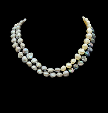 Load image into Gallery viewer, Freshwater Nugget Pearl Necklace, 30 inches, Tri Colour Pearl Strand, White, Grey and Black Baroque Pearls, High Lustre - GemzAustralia 