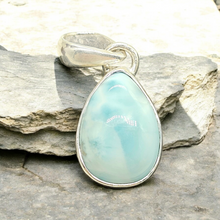 Load image into Gallery viewer, Larimar Pendant, Sterling Silver, Stone of Atlantis, Dolphin Stone, Pear Shaped, Spiritual Gemstone, Volcanic Gemstone - GemzAustralia 