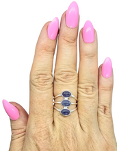 Load image into Gallery viewer, Three Stone Tanzanite Ring, Size 8, Sterling Silver, Psychic Power Stone, Meditation Stone - GemzAustralia 
