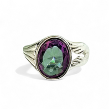 Load image into Gallery viewer, Mystic Topaz Ring, Size 8, Sterling Silver, Oval Shaped, Purple Green Gemstone, Fire Topaz, Rainbow Topaz, Alaskan Ice - GemzAustralia 