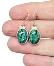 Load image into Gallery viewer, Azurite Malachite Earrings, Oval Shaped, Sterling Silver, Green Blue Gem, Stone of Heaven, Psychic Gemstone - GemzAustralia 