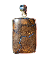 Load image into Gallery viewer, Rectangle Boulder Opal Pendant, Solid Opal, Australian Opal, Sterling Silver, October Birthstone, Precious Stone - GemzAustralia 