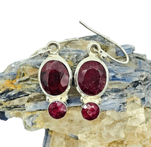 Load image into Gallery viewer, Genuine Ruby Earrings, July Birthstone, 40th Anniversary, Sterling Silver, Double Drops, Courage Gem, Passion Stone - GemzAustralia 