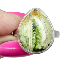 Load image into Gallery viewer, Chrome Chalcedony Ring, Size 11, Sterling Silver, Pear Shaped, Matorolite Gemstone, Higher Purpose Gem, Cancer &amp; Sagittarius Stone - GemzAustralia 