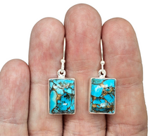 Load image into Gallery viewer, Rectangle Turquoise Earrings, December Birthstone, Sterling Silver, Protection Stone, Love Stone, Good Fortune Gemstone - GemzAustralia 