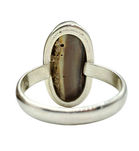 Load image into Gallery viewer, Statement Paua Shell Ring, Size 11, Sterling Silver, Long Oval Shape, Blue Green Abalone Shell, Prosperity Stone - GemzAustralia 