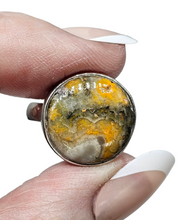 Load image into Gallery viewer, Bumblebee Jasper ring, Size O, Sterling Silver, Round Shaped, Eclipse Jasper, Bright Yellow, Orange &amp; Black Gemstone - GemzAustralia 