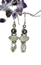 Load image into Gallery viewer, Herkimer Diamond &amp; Amethyst Earrings, Sterling Silver, Ascension Gem, Astral Travel, February and April Birthstones - GemzAustralia 