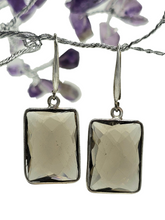 Load image into Gallery viewer, Rectangle Smoky Quartz Earrings, 48 carats, Sterling Silver, Caramel Brown, Checkerboard Faceted, Grounding Stone - GemzAustralia 