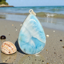 Load image into Gallery viewer, Massive Pear Shaped Larimar Pendant, Dolphin Stone, Stone of Atlantis, Sterling Silver, Spiritual Gemstone - GemzAustralia 