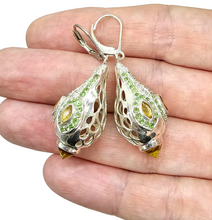 Load image into Gallery viewer, Turkish Inspired Lamp Earrings set with Green Tsavorites &amp; Citrines, Faberge Egg Style, Multi-Gemstone, Artisan Designed - GemzAustralia 