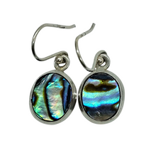Load image into Gallery viewer, Paua Shell Earrings, Sterling Silver, Abalone Shell, Dangly Oval Drops, Prosperity, Peace, Good Luck &amp; Strength, New Zealand Paua Shell - GemzAustralia 