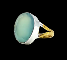 Load image into Gallery viewer, Blue Chalcedony Ring, Size 7.75, two tone ring, Oval Faceted, Sterling Silver, Ethereal soft Blue Translucence, Creative Stone - GemzAustralia 