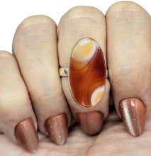 Load image into Gallery viewer, Oval Botswana Agate Ring, Size 7 3/4, Sterling Silver, The Stone of Change, Orange &amp; White banded Gemstone,  Harmony Stone - GemzAustralia 