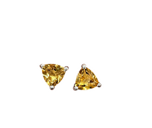 Load image into Gallery viewer, Citrine Studs, Trillion Shaped, Sterling Silver, November Birthstone - GemzAustralia 