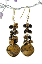 Load image into Gallery viewer, Tiger's Eye Earrings, Gold Plated Sterling Silver, Checkerboard Faceted, Beaded drops, Genuine Gemstones, Creativity Stone - GemzAustralia 